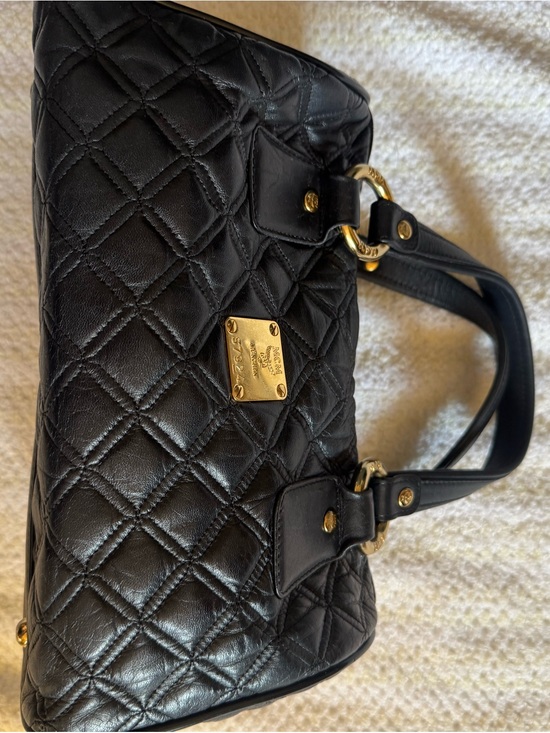 MCM Handbags - MCM Black Quilted Leather Shoulder Bag with Gold Hardware